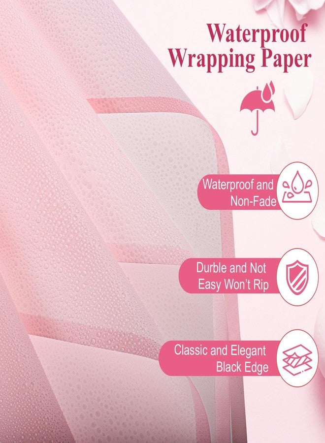 woric 25 Sheets Pink Flower Bouquet Wrapping Paper, Waterproof Floral Wrapping Paper Florist Supplies for Valentine's Day Birthday Party Favor Gift Box Packaging DIY Crafts - Image 2